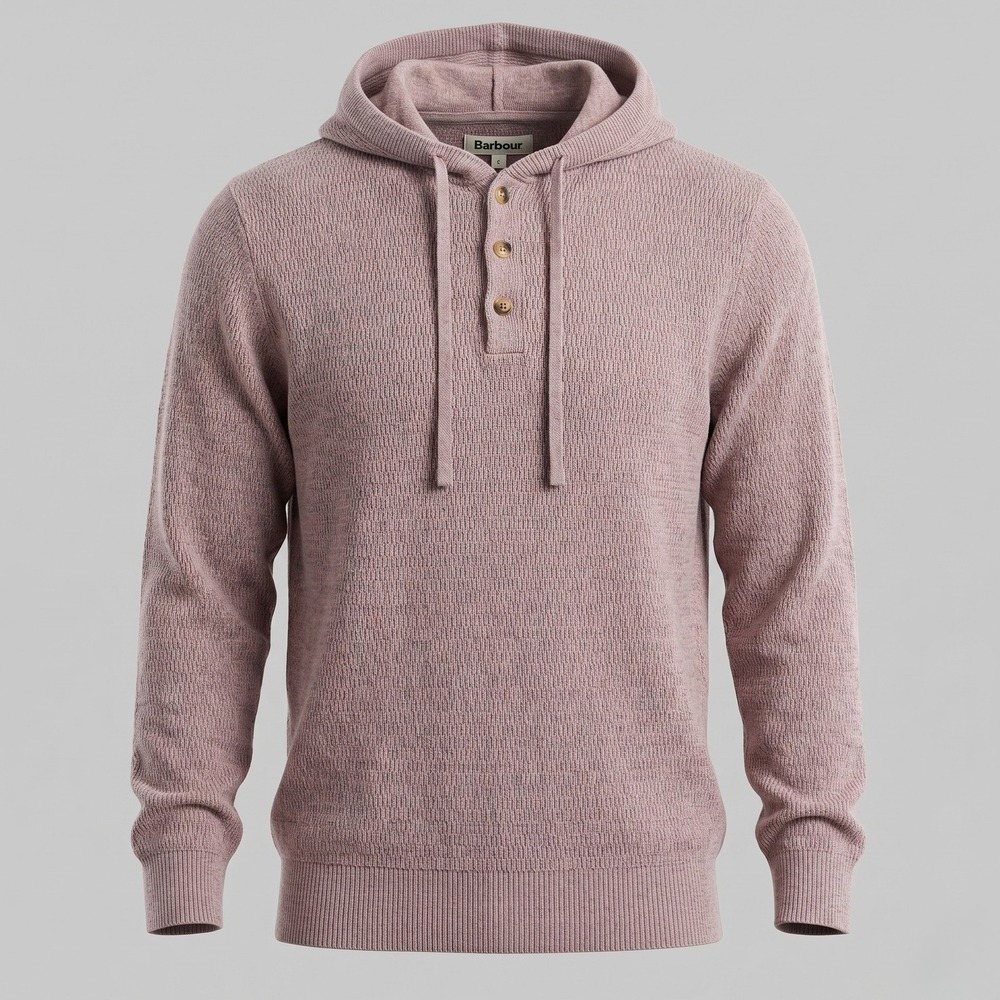 Hawker Rye Mens Large Pink Sweater Hoodie Henley Textured Knit Pullover